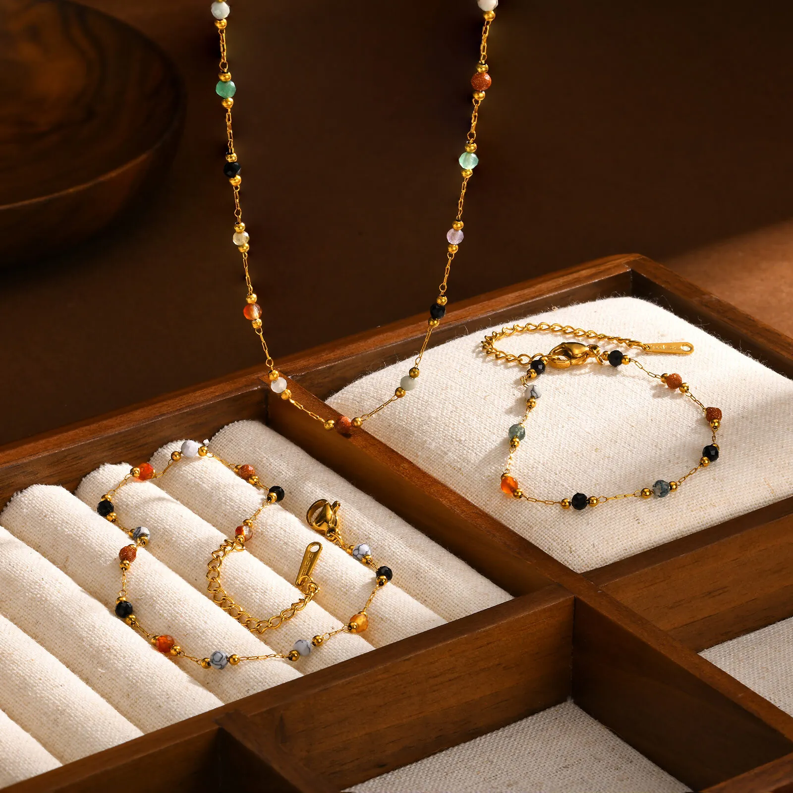 Jc Jewelry & Watches Photos - Fußkettchen mit Natursteinperlen für Damen, Edelstahl,