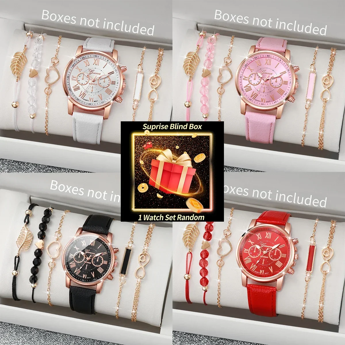 Jewelry For Watches - Überraschungs-Blindbox Damenuhren-Set Zufällige Genfer Quarzuhr +